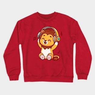 Cute Lion Listening Music With Headphone Cartoon Crewneck Sweatshirt